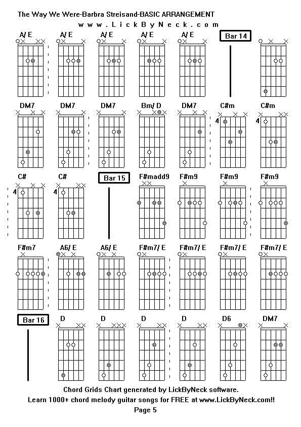 Chord Grids Chart of chord melody fingerstyle guitar song-The Way We Were-Barbra Streisand-BASIC ARRANGEMENT,generated by LickByNeck software.